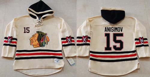 Blackhawks #15 Artem Anisimov Cream Heavyweight Pullover Hoodie Stitched NHL Jersey - Click Image to Close